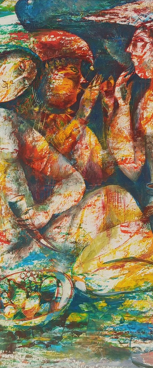 Picnic (43x40cm, oil painting, paper) by Seiran Gassparian