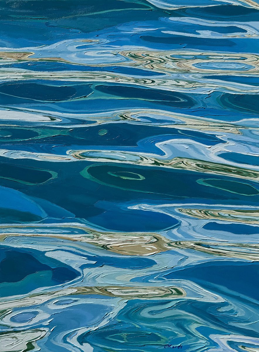 Abstract Landscape Oil Painting By Ulyana Korol, 24 X 32", Blue Drift, Original Artwork