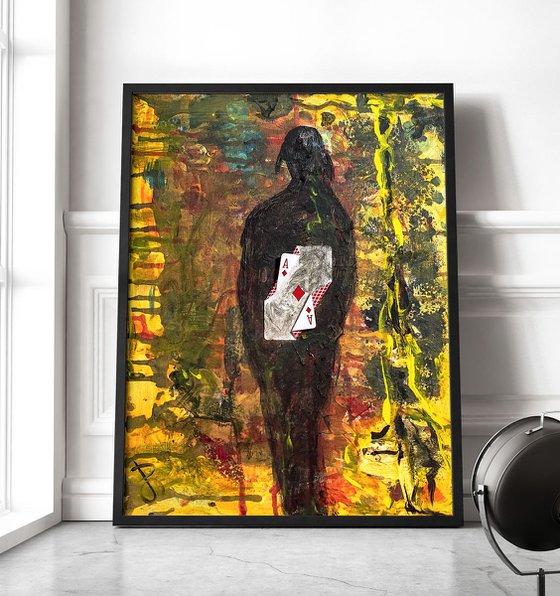 Diamond inside of me. Semi-Figurative Abstract Expresionism Figure Painting. Signed, Handmade artwork.