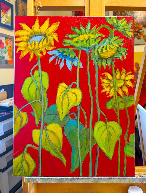 Sunset with Sunflowers .