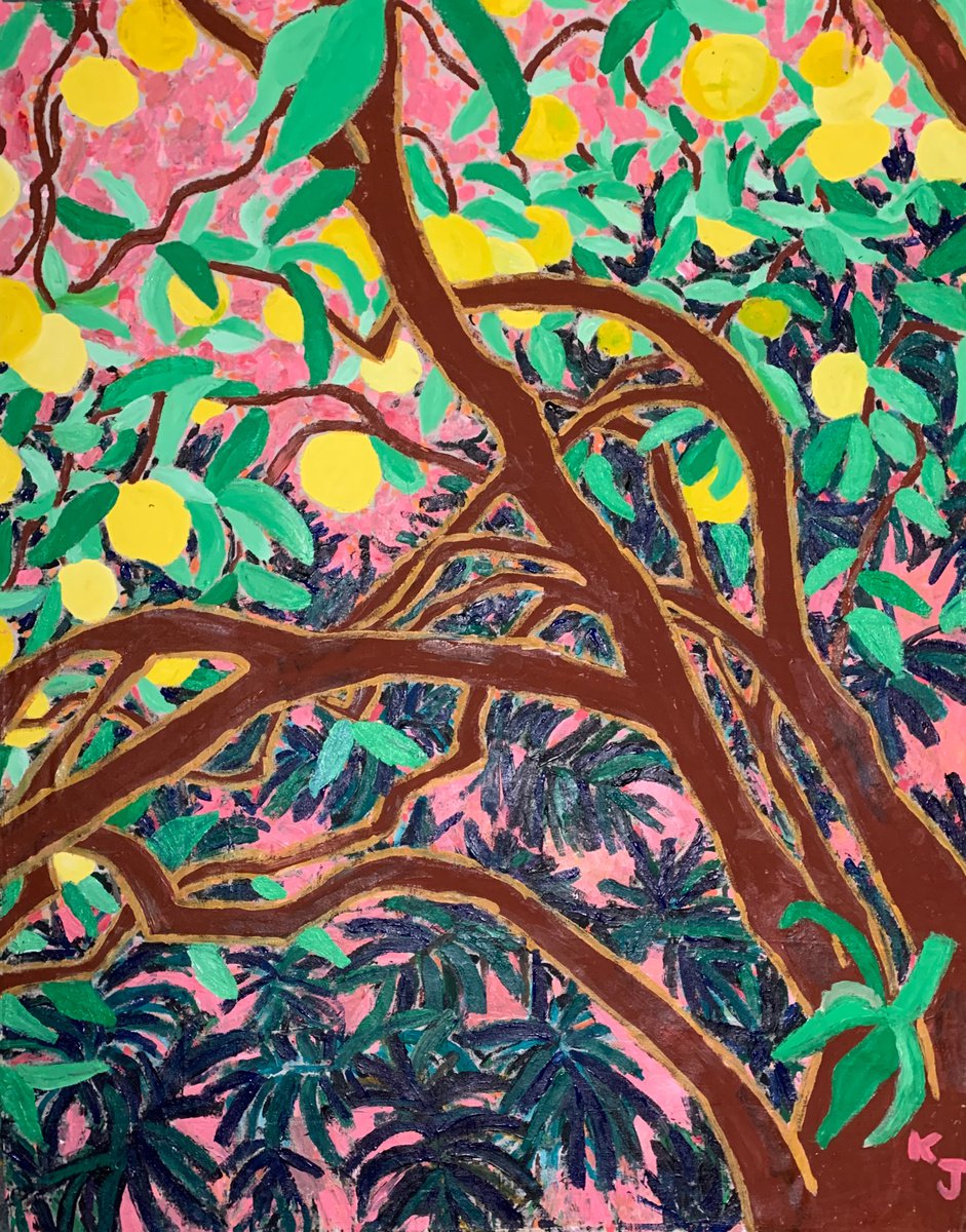 Expressive Botanical Acrylic Painting By Katie Jurkiewicz, 48 X 60", Pomelo, Original Artwork