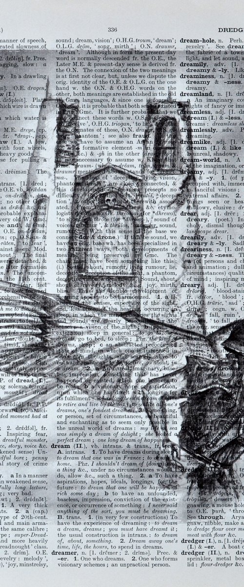 Angel Of Death - Collage Art on Large Real English Dictionary Vintage Book Page by Jakub DK - JAKUB D KRZEWNIAK