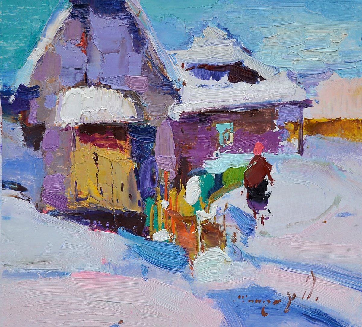 Impressionistic Landscape Oil Painting By Alexander Shandor, 14 X 12, In The Yard, Original Artwork