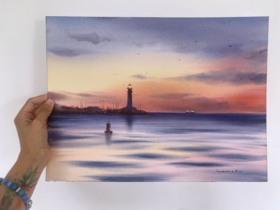 Sunset on the sea, Lighthouse, #4