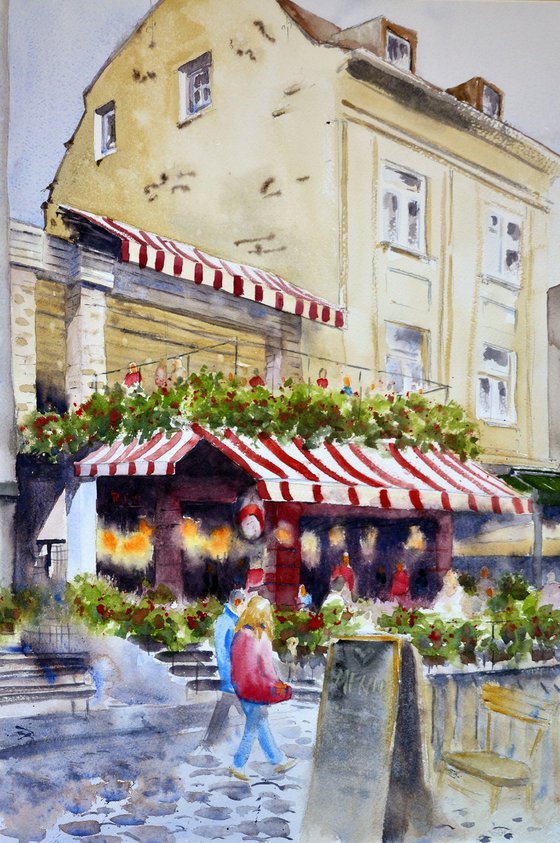 Red bar Skadarlija Belgrade 35x54cm 2022