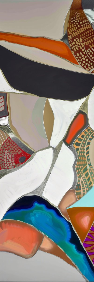 Abstract Acrylic Painting By V+V Kniazievi, 20 X 59", Geometric Abstraction #13, Original Artwork