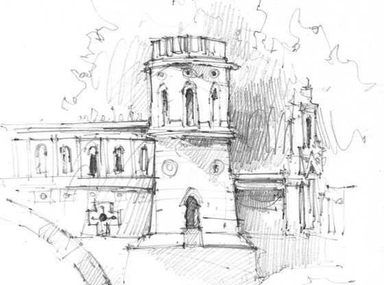 "Architectural sketch" original pencil drawing - Moscow