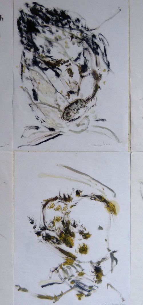 Six sketches - Floral Faces, 29x40 cm - affordable & AF exclusive ! by Frederic Belaubre