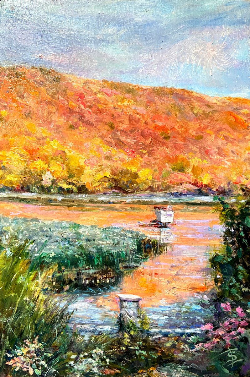 Impressionistic Landscape Oil Painting By Elvira Sesenina, 8 X 12, Moldovan Sunset, Original Artwork