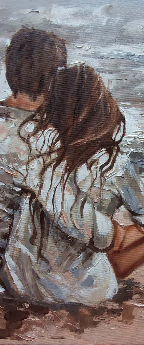 " OUR EVENING ... " SUN SKY SEA SAND liGHt  ORIGINAL OIL PAINTING, GIFT, PALETTE KNIFE by Monika Luniak