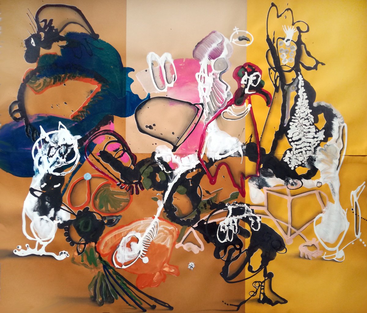 Surrealistic Animal Acrylic Painting By Stefano Mazzolini, 59 X 47", Qgpinoc, Original Artwork