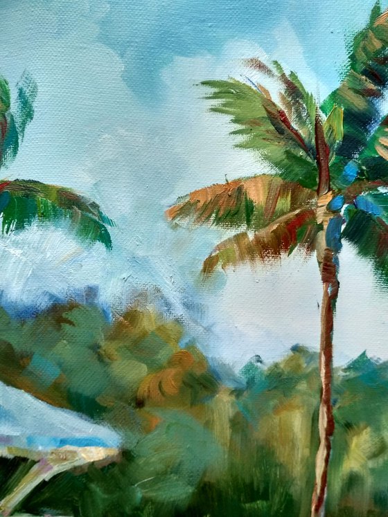 Sunny beach with palms