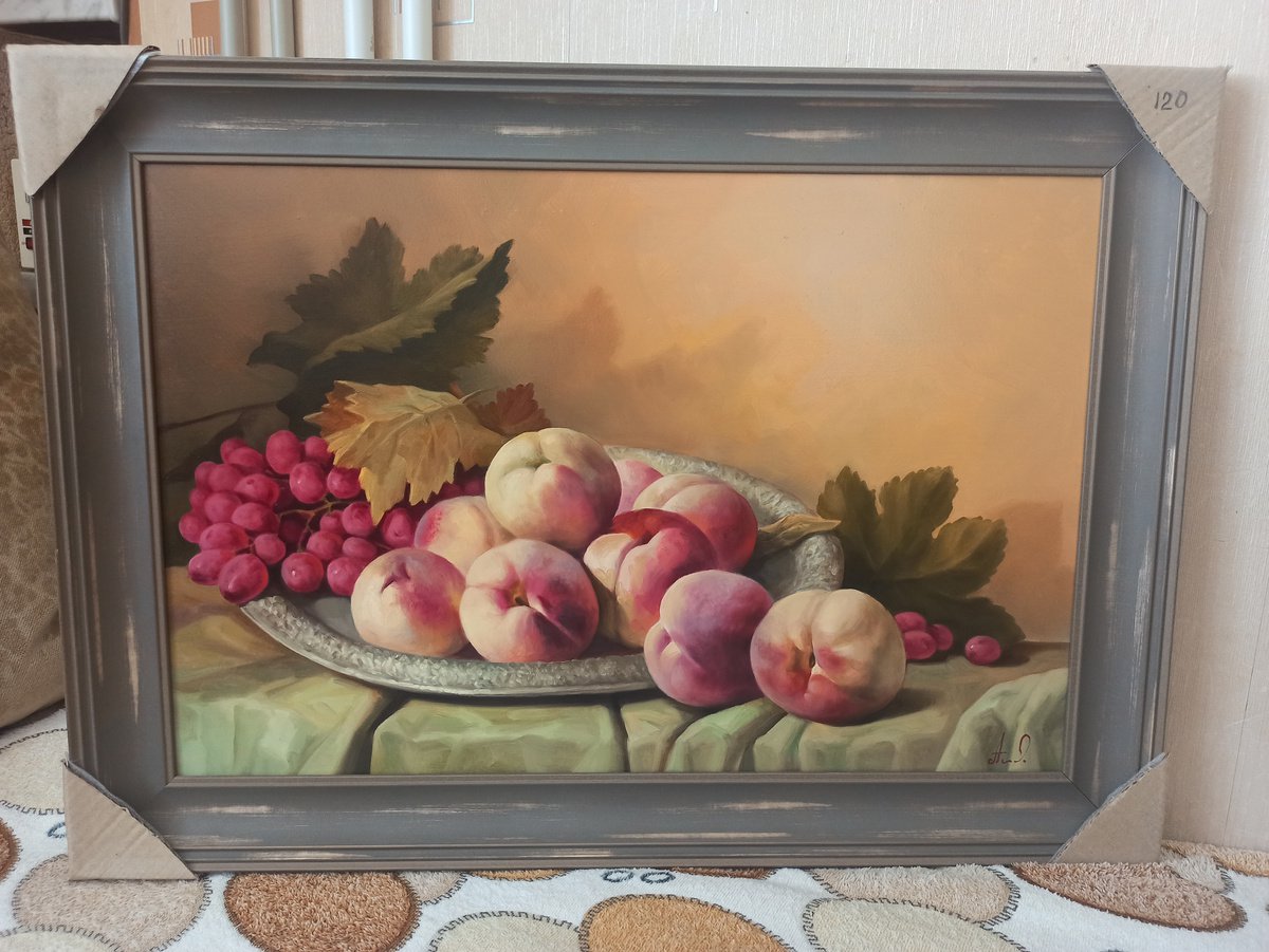 Still life with peaches   (40x60cm, oil painting, ready to hang)