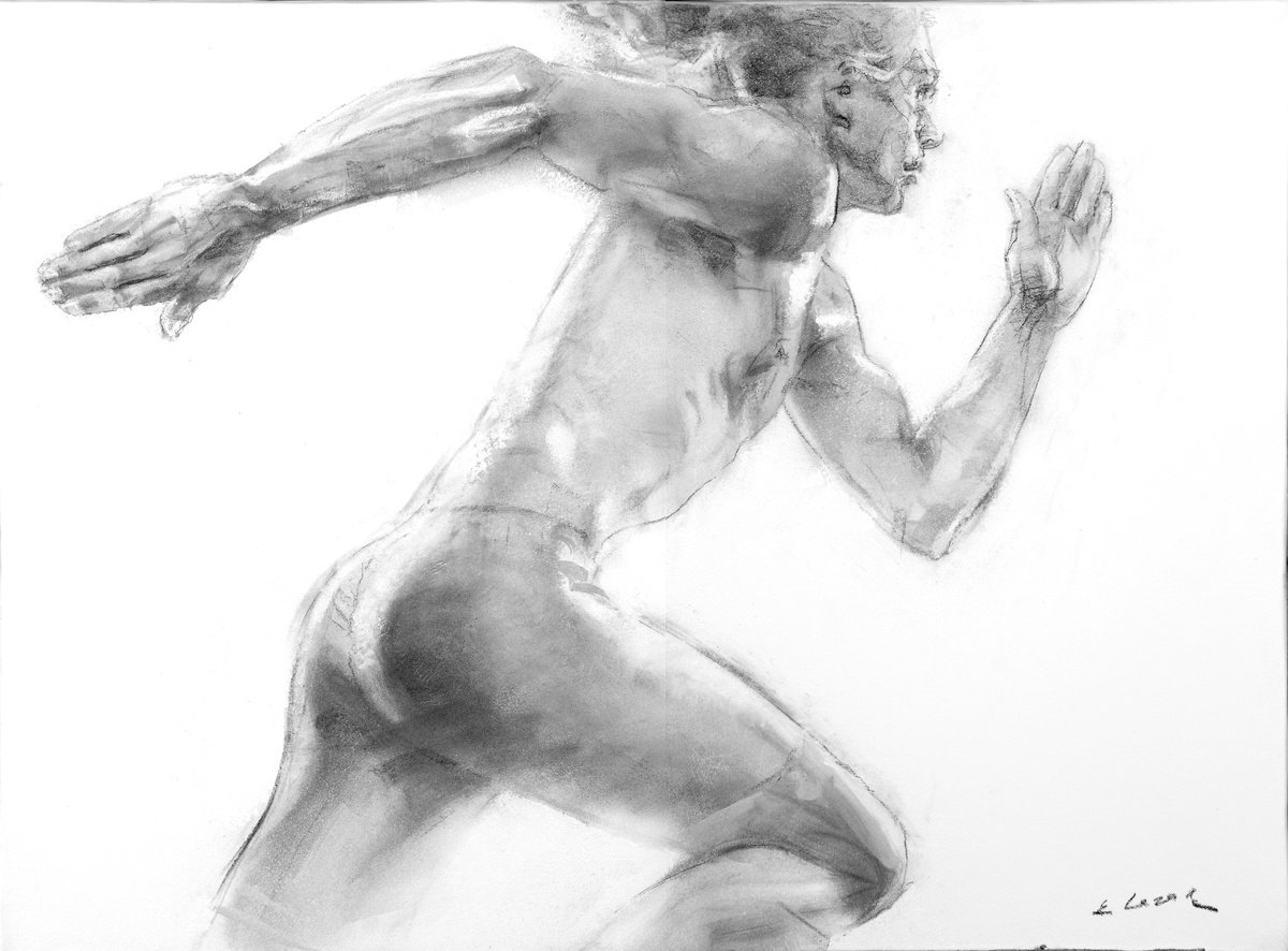Expressive Charcoal Drawing , Runner By Eugene Segal, 30 X 22, Artwork For Sale On Artfinder