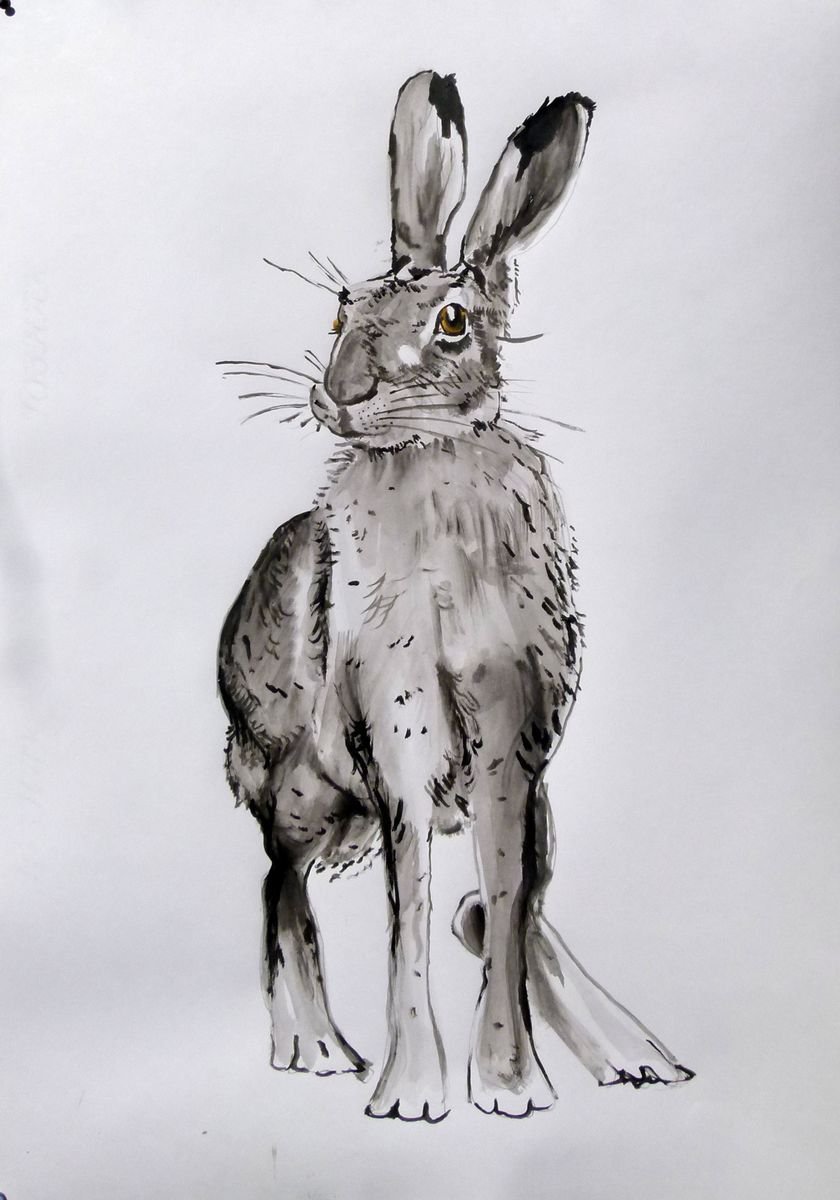 Photorealistic Animal Acrylic Painting By Soso Kumsiashvili, 24 X 33", Rabbit, Original Artwork