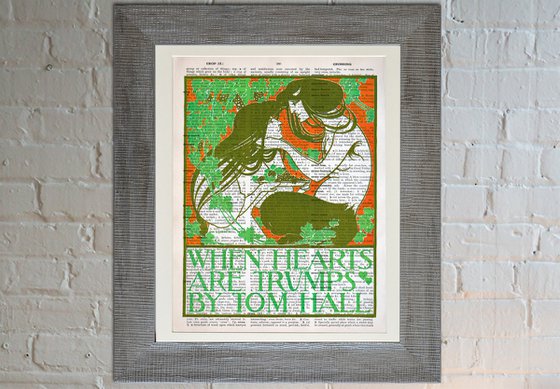 When Hearts Are Trumps - Collage Art Print on Large Real English Dictionary Vintage Book Page