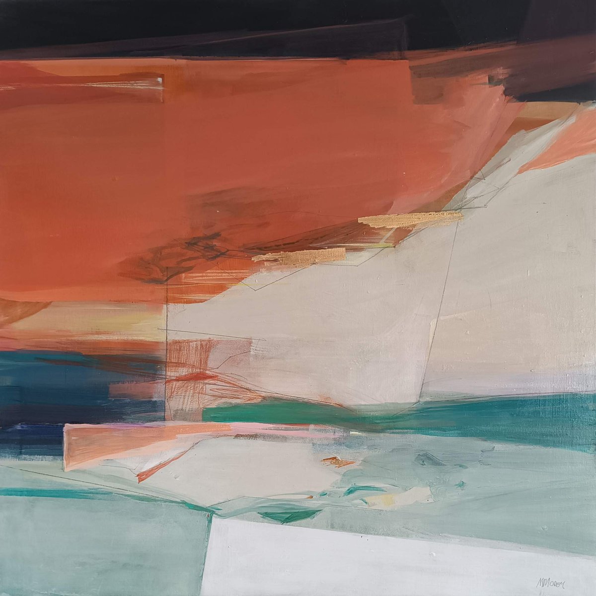 Abstract Landscape Painting By Magdalena Morey, 31 X 31", El Sonido Del Mar 1, Original Artwork