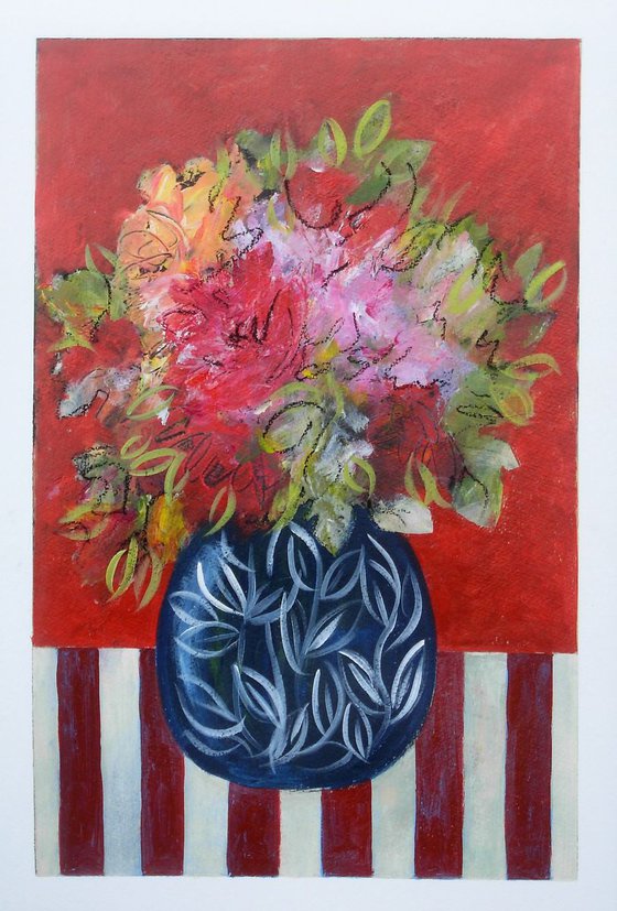 Summer Flowers in a Blue Vase