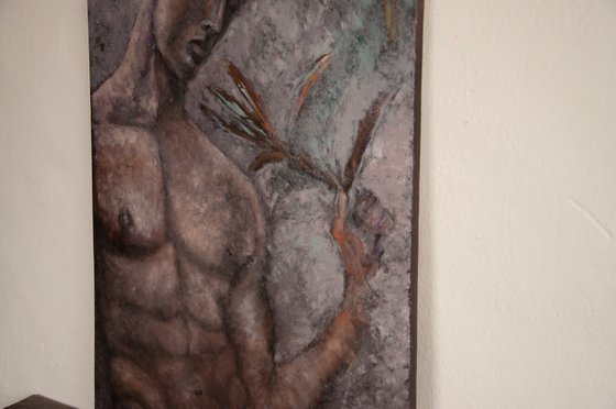 MY LOVE, MY LIFE, MY BEAST Large Original Male Nude Painting on Canvas