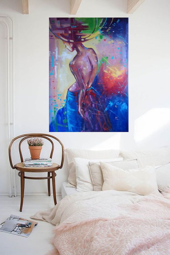 SALES !!!! ABSTRACT 100x70cm LARGE FORMAT  RAINBOW GIRL