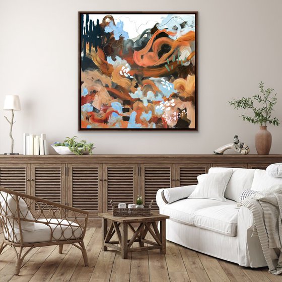 Dans le canyon - Original bold abstract landscape on canvas - Ready to hang