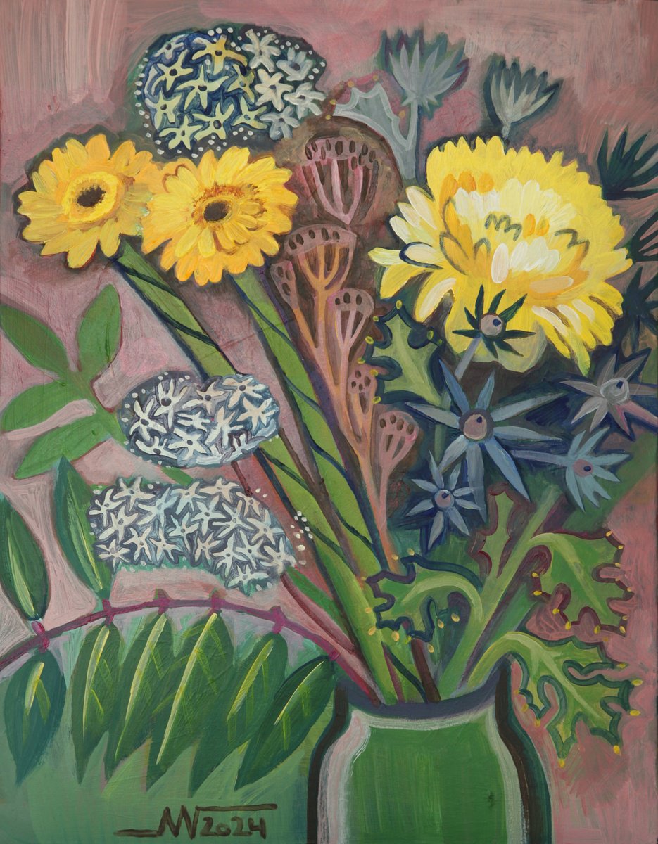 Botanical Acrylic Painting By Marina Gorkaeva, 16 X 20", Posy, Original Artwork