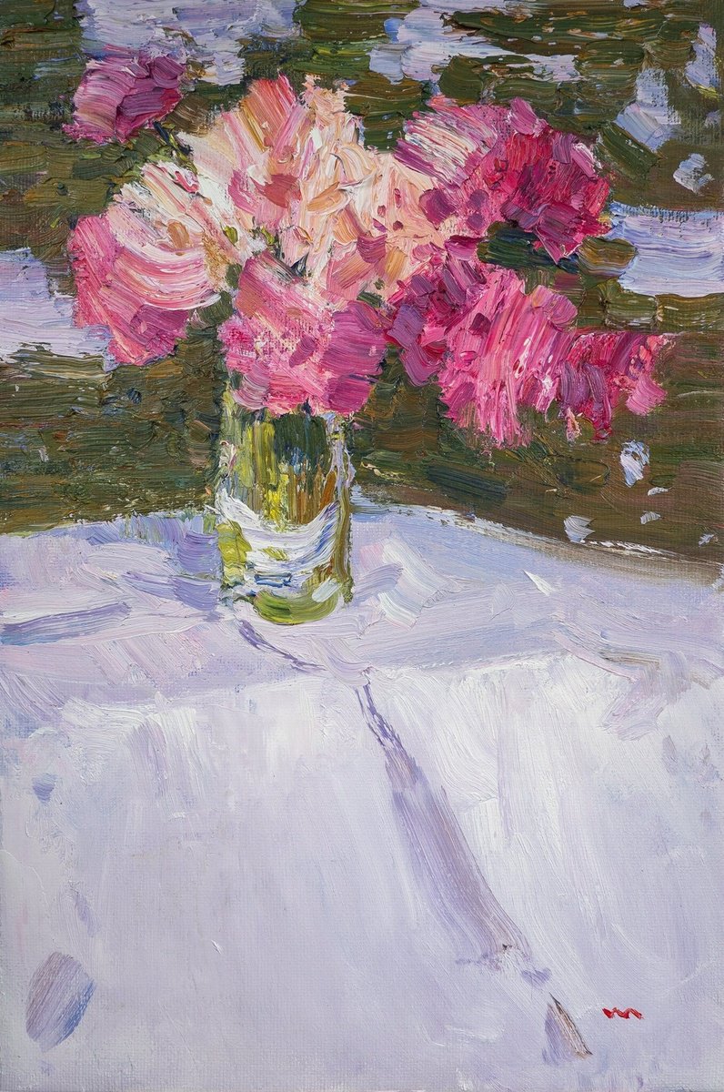 Impressionistic Botanical Oil Painting By Vasyl Moldavchuk, 16 X 24", Peonies, Original Artwork