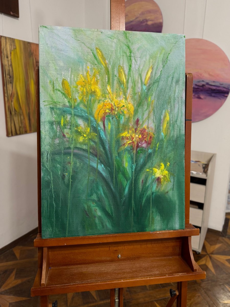 Abstract Botanical Oil Painting By Tanya Bilous, 20 X 28", Verdant Symphony, Original Artwork