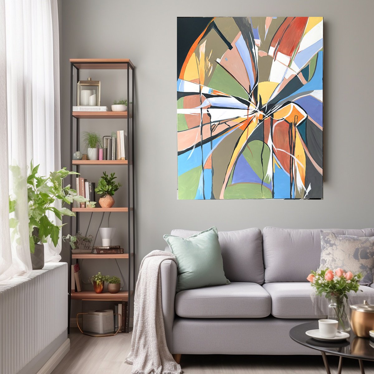 Geometric Abstract Acrylic Painting By Vita Schagen, 31 X 39", Chromatic Dance, Geometric, Original Artwork