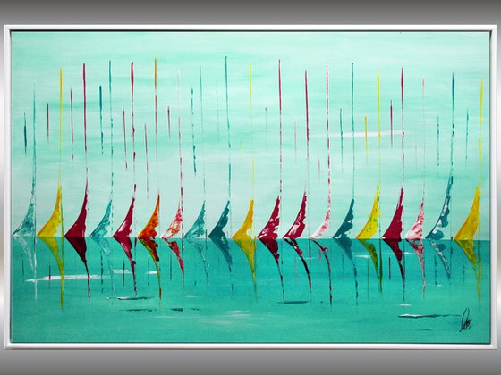 Turquoise Summer  - Abstract Art - Acrylic Painting - Canvas Art - Framed Painting - Abstract Sea Painting - Ready to Hang