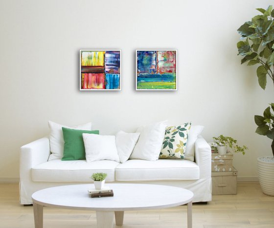 "Soulmates" - FREE USA SHIPPING - Original PMS Abstract Diptych Oil Paintings On Wood, Framed - 26" x 13"