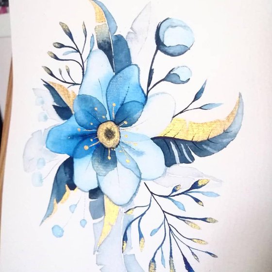 Blue and Gold Floral illustration