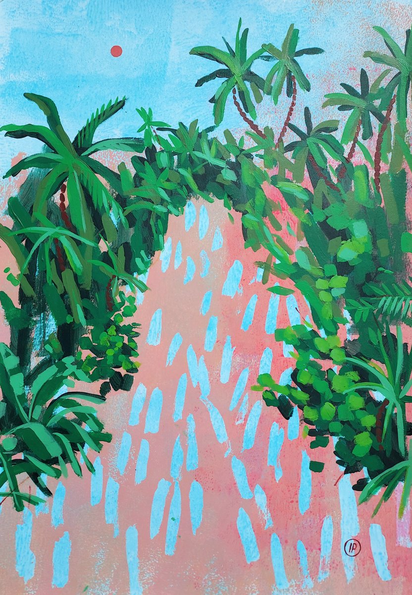 Impressionistic Landscape Acrylic Painting By Irina Plaksina, 12 X 17, Tropical River, Original Artwork