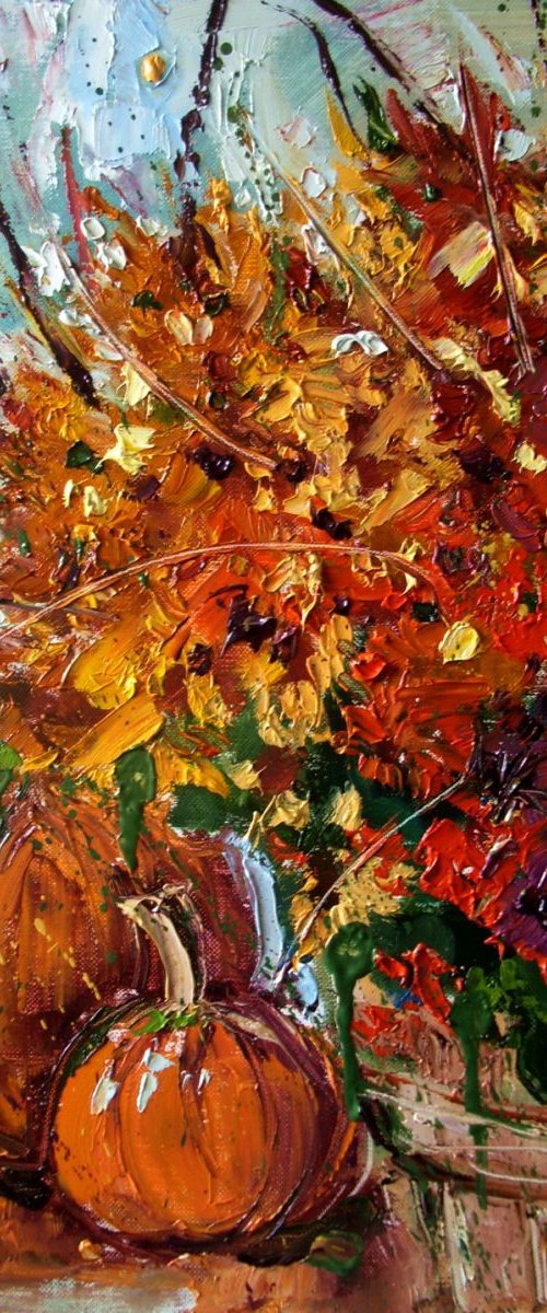" AUTUMN colours "  ABSTRACT original OIL painting PUMPKIN FALLpalette knife GIFT MODERN URBAN ART OFFICE ART DECOR HOME DECOR GIFT IDEA by Monika Luniak