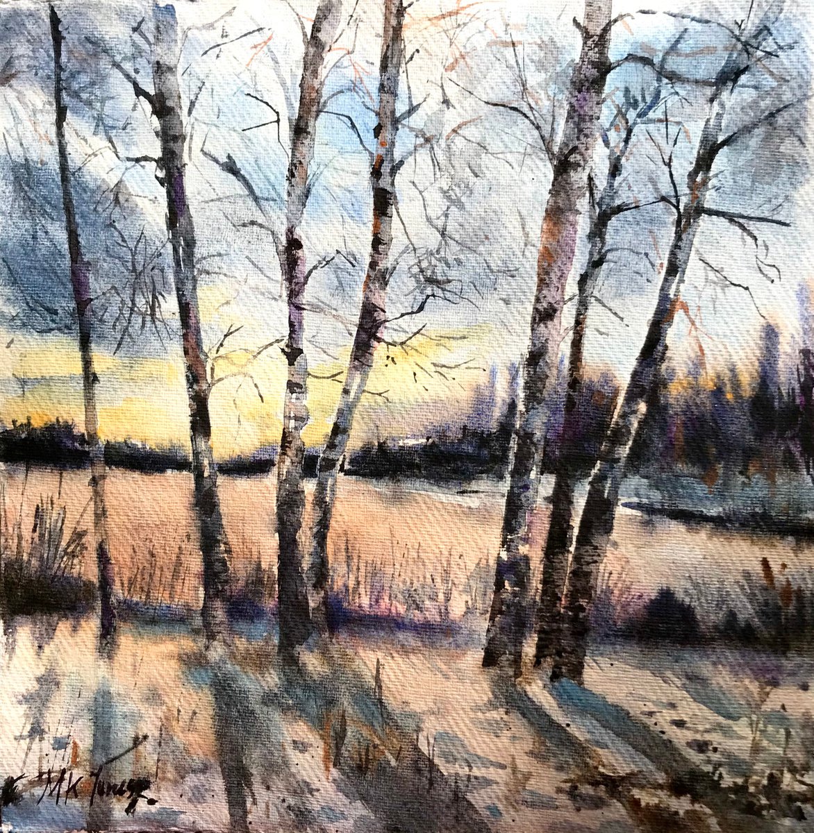 Birch trees in winter by Monika Jones