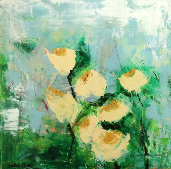 painting with abstract flowers frame