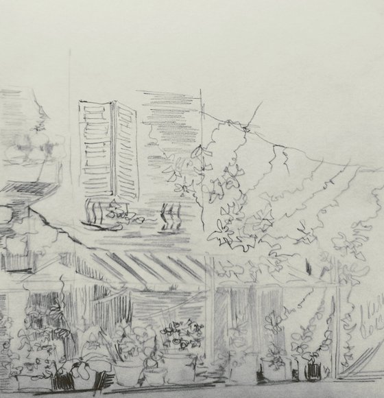 In Italy. Sketch on paper #1. Original pencil drawing.