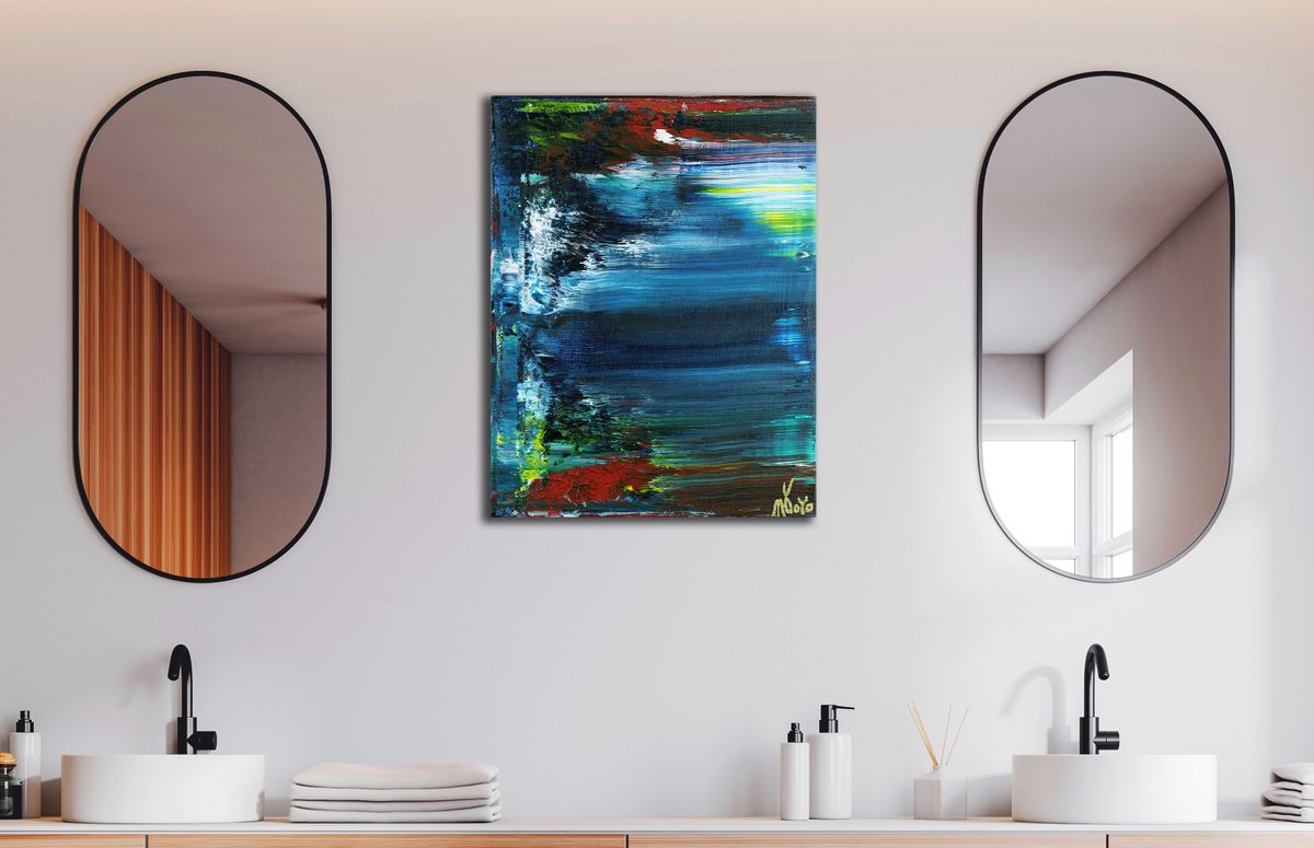 Abstract Acrylic Painting By Nestor Toro, 11 X 14", Aquarium 1, Original Artwork