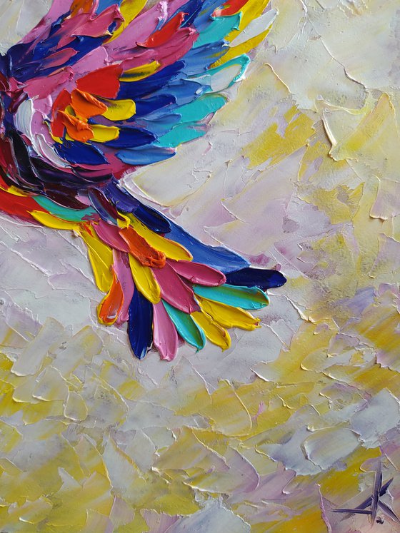 In pink dreams - birds, hummingbirds oil painting, love oil painting, birds oil painting, hummingbirds, love, animals oil painting, art bird, impressionism, palette knife, gift idea.