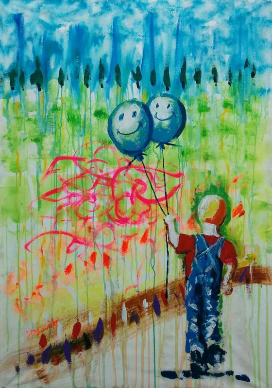 the walking boy with 2 balloons