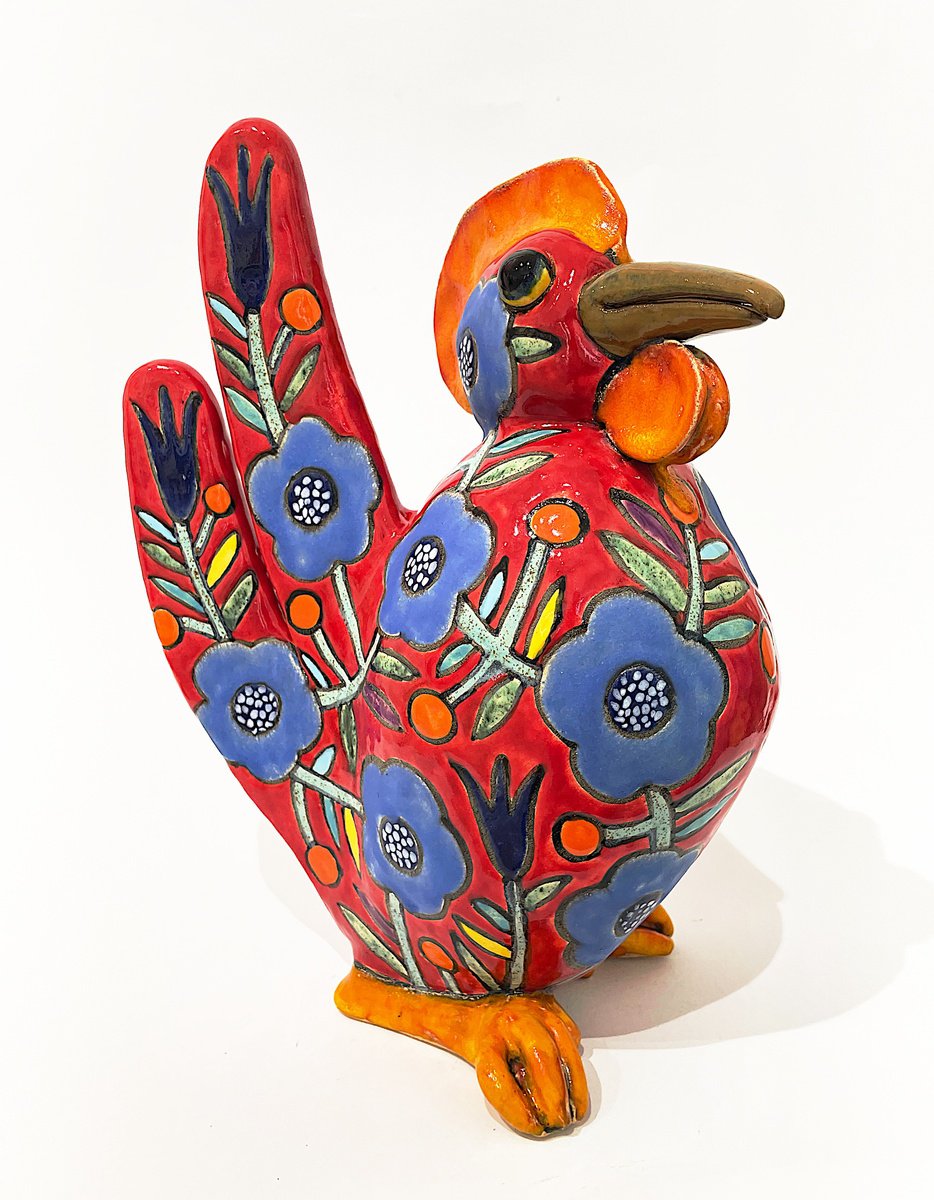 Expressive Animal Clay Sculpture By Viktor Zuk, 11 X 14", The Garden Guardian, Original Artwork