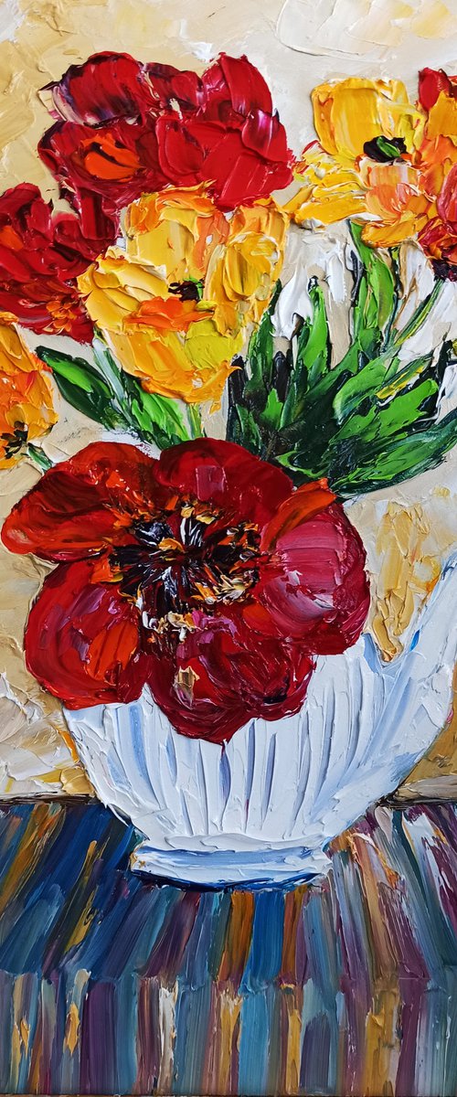 Tulips in teapot still life by Oksana Fedorova