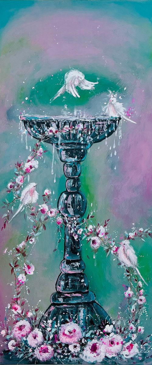 BIRD BATH IN THE GARDEN by Christabel Page