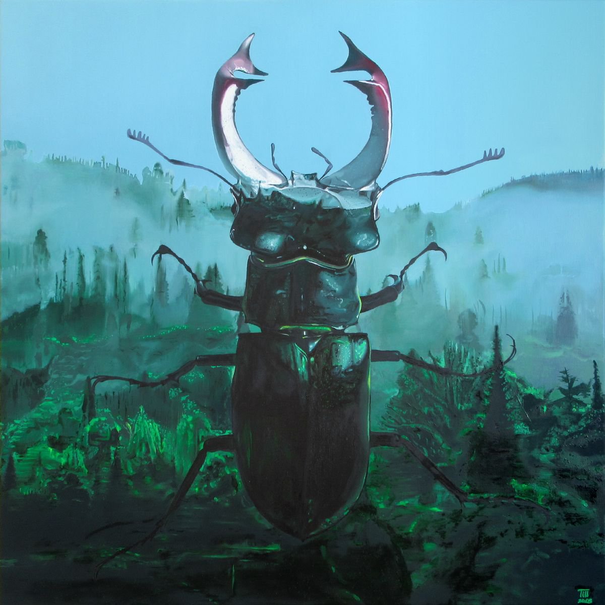 Photorealistic Landscape Oil Painting By Zoltan Till, 31 X 31", Something Moves In The Depths, Original Artwork