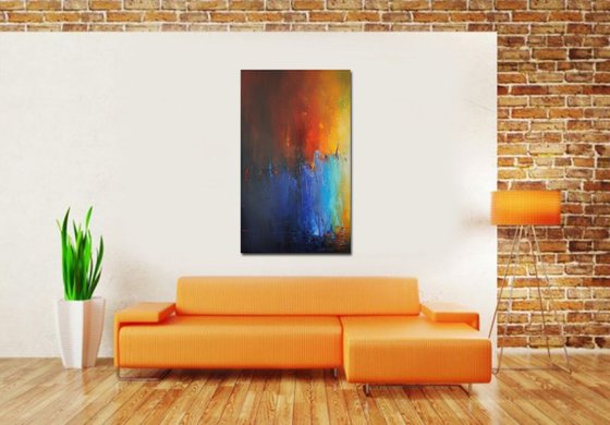 Surreal sea, Abstract landscape painting, free shipping