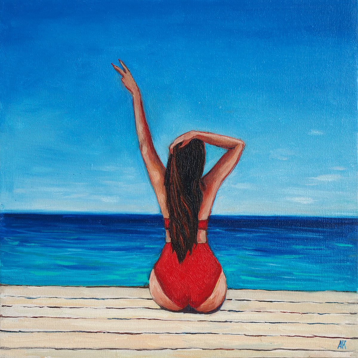 Photorealistic Portrait Oil Painting By Alfia Koral, 12 X 12, Hello Sea, Original Artwork