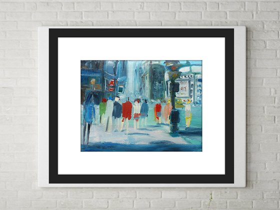 CITY FIGURES ABSTRACT. Original Impressionistic Figurative Oil Painting. Varnished.