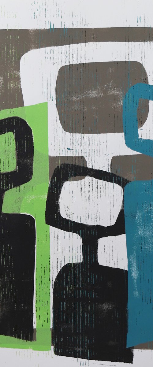 Family Portrait - Art on paper - in Blue & Green (A2-42cmx59,4cm) 34J by Ronald Hunter