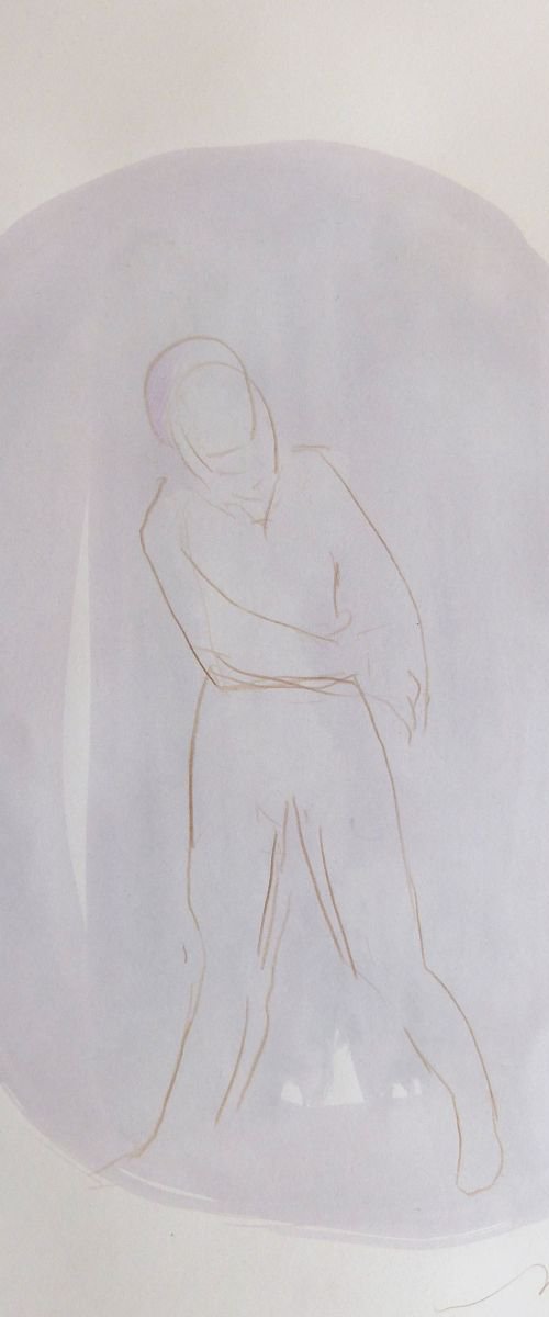 Spontaneous drawing - walking figure, ink and pencil drawing 29x42 cm by Frederic Belaubre