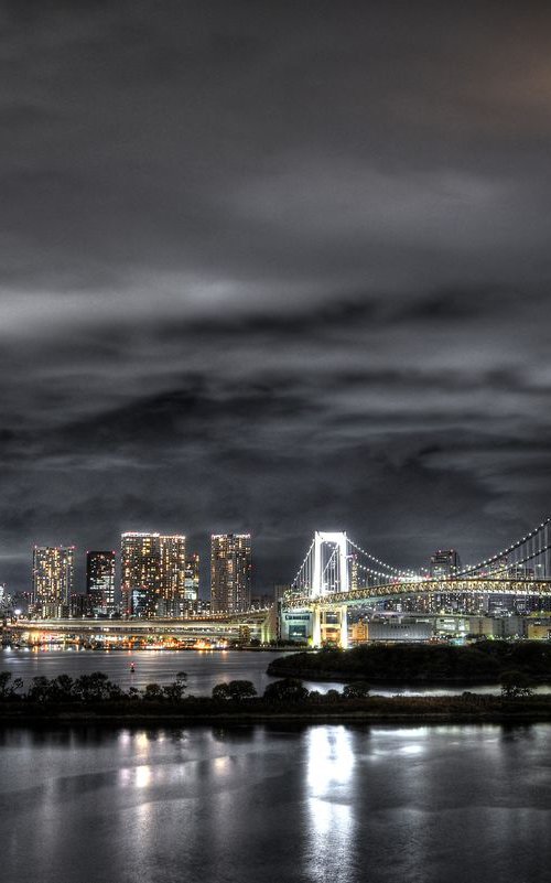 Storm Over the Rainbow Bridge  - Metal Print - Ready To Hang - Night, Long Exposure HDR - Tokyo, Japan by Ilya Gusinski
